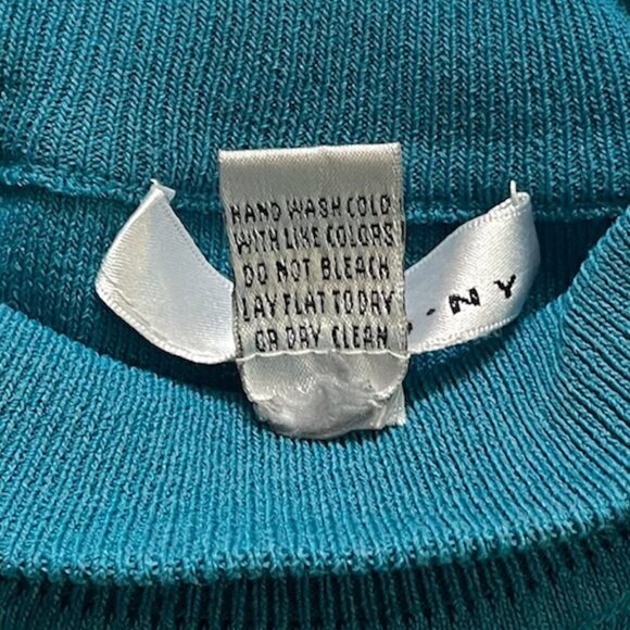 WD.NY 70% Silk 30% Viscose Size Large Sleeveless Sweater Teal Top Stretch - Picture 6 of 6